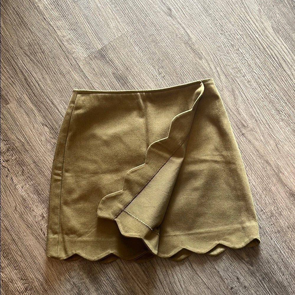 Miami Tan Green Asymmetrical Pencil Mini Skirt - Picture 3 of 5